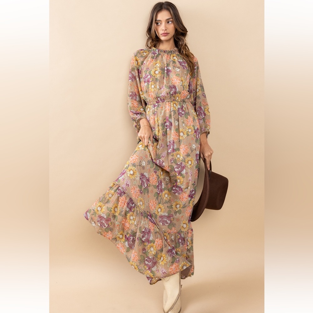 42 Beautiful Floral Print Tiered Maxi Dress